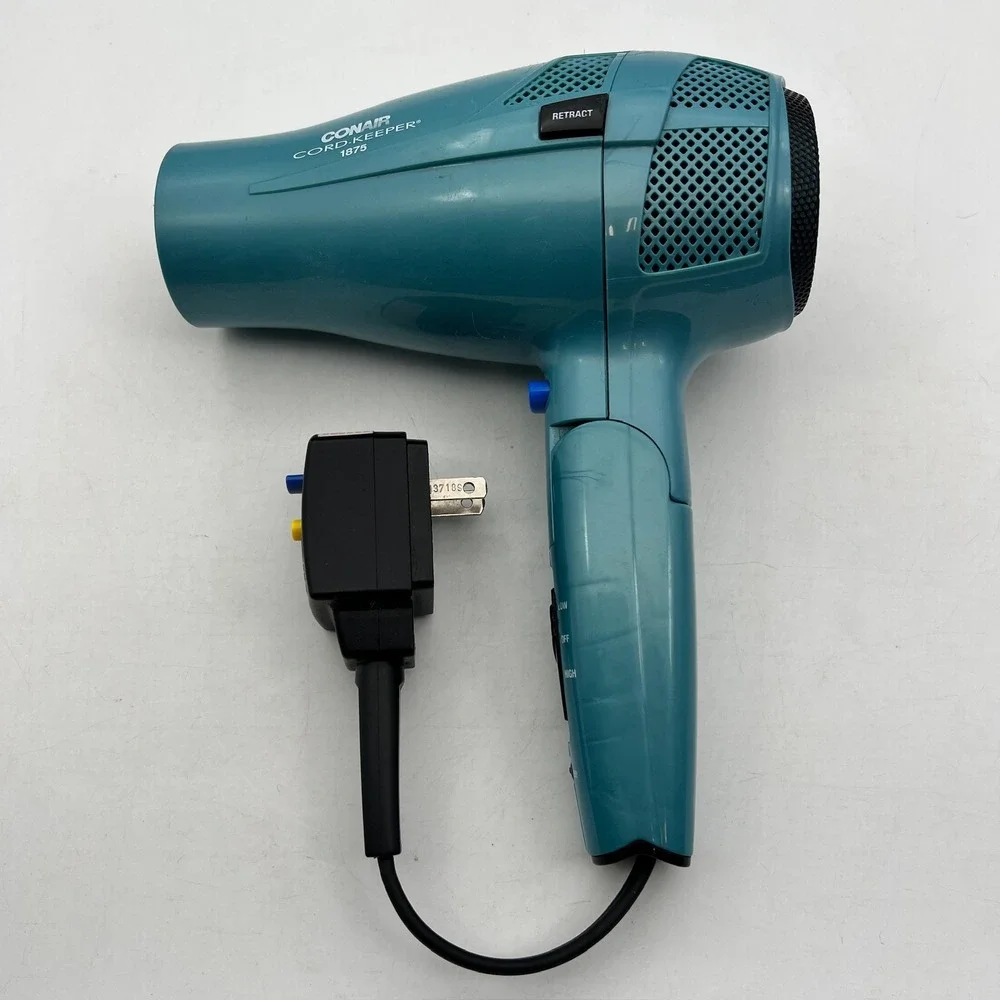 Conair Cord-Keeper 1875 Teal Retractable Cord Hair Dryer Dual Voltage 169RN
